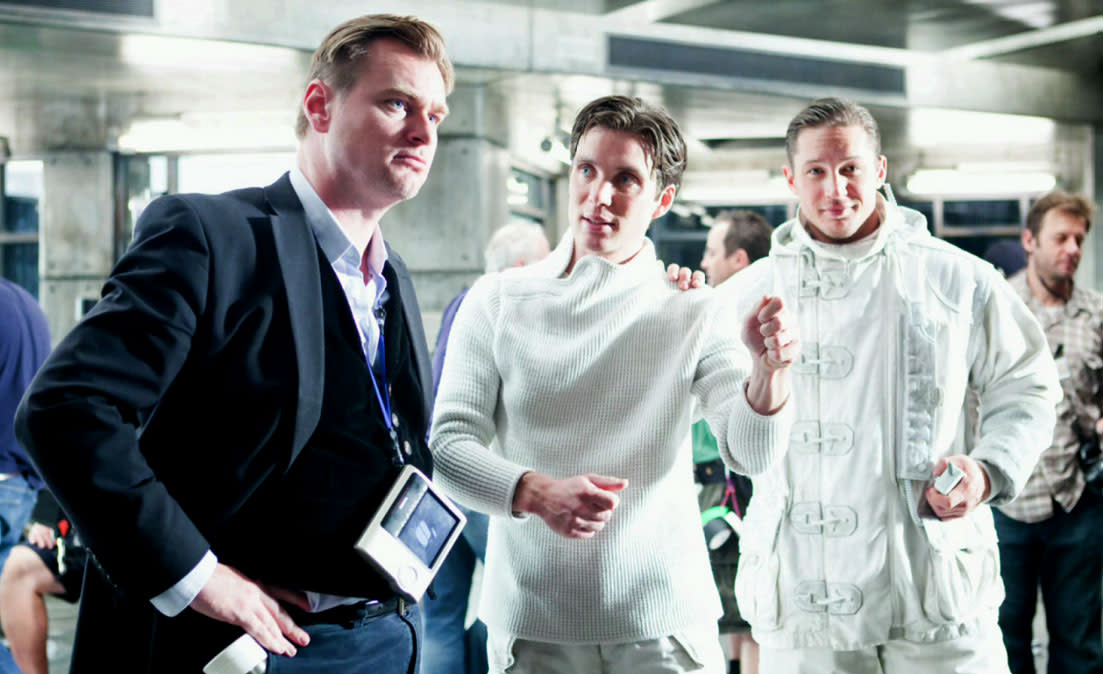 Chris Nolan on the set of 'Inception' with Cillian Murphy and Tom Hardy (Credit: Warner Bros.)