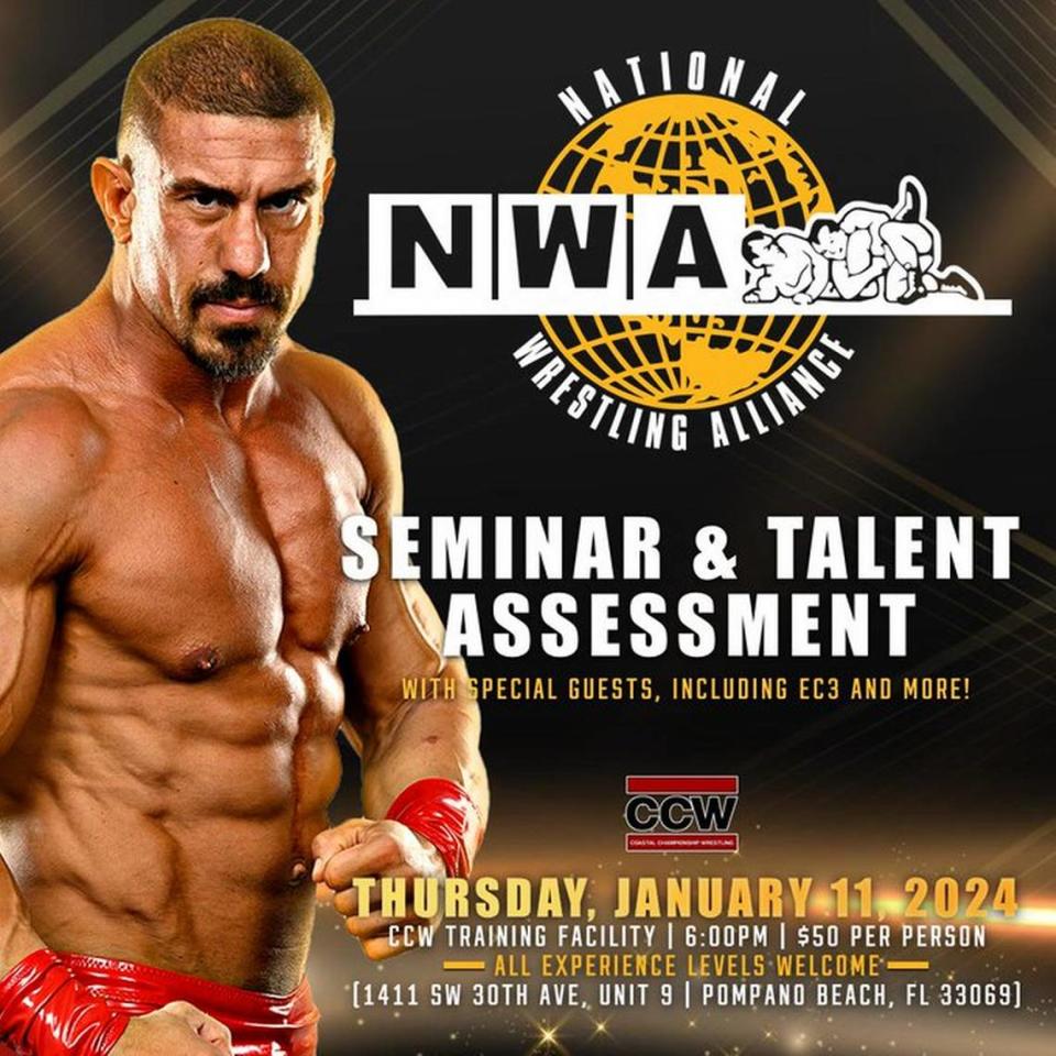 NWA champ EC3 leads a seminar and talent assessment evaluation at the CCW Training Facility on Thursday, Jan. 11 in (South Florida) Pompano.