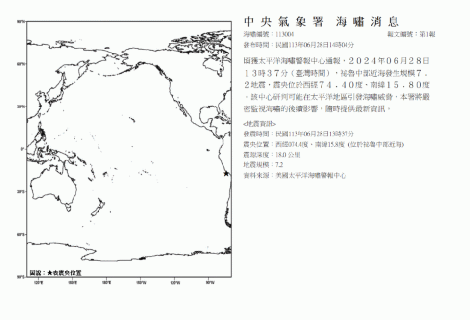 <strong>氣象署發布海嘯消息。（圖／氣象署提供）</strong>