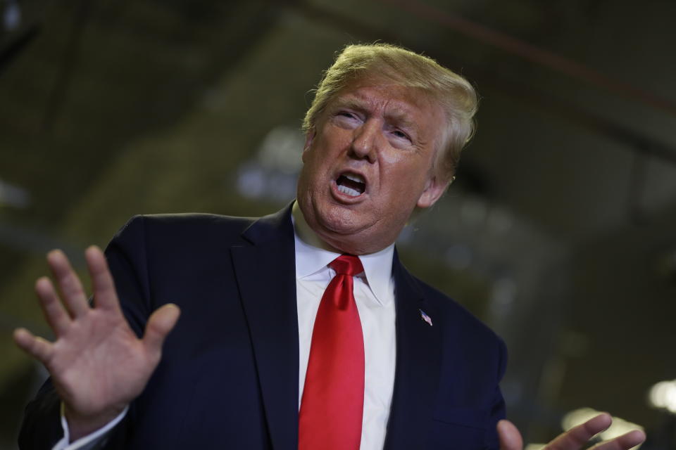 President Donald Trump speaks during a tour of an Apple manufacturing plant, Wednesday, Nov. 20, 2019, in Austin. (AP Photo/ Evan Vucci)