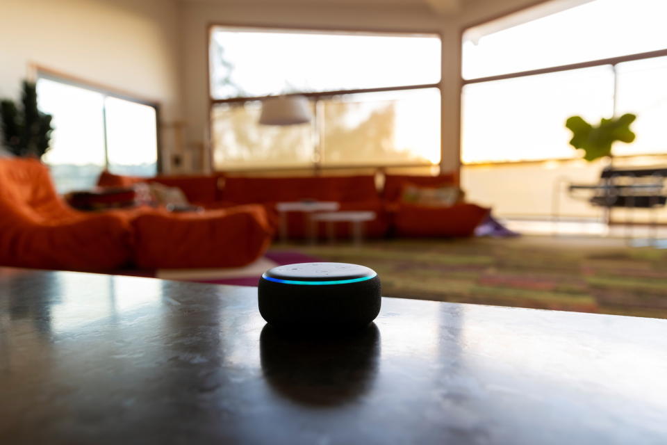 Amazon's DOT Alexa device is shown inside a house in this picture illustration taken October 1, 2021. REUTERS/Mike Blake/Illustration