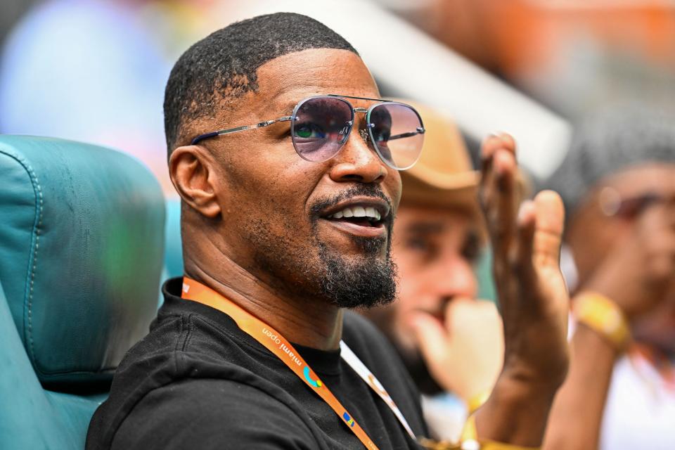 Jamie Foxx attends the men's quarter-final match at the 2023 Miami Open in Miami Gardens, Florida, on March 30, 2023.