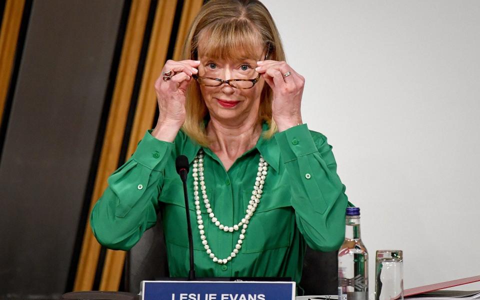 Permanent Secretary Leslie Evans gives evidence at Holyrood to a Scottish Parliament committee examining the handling of harassment allegations against former first minister Alex Salmond  - PA