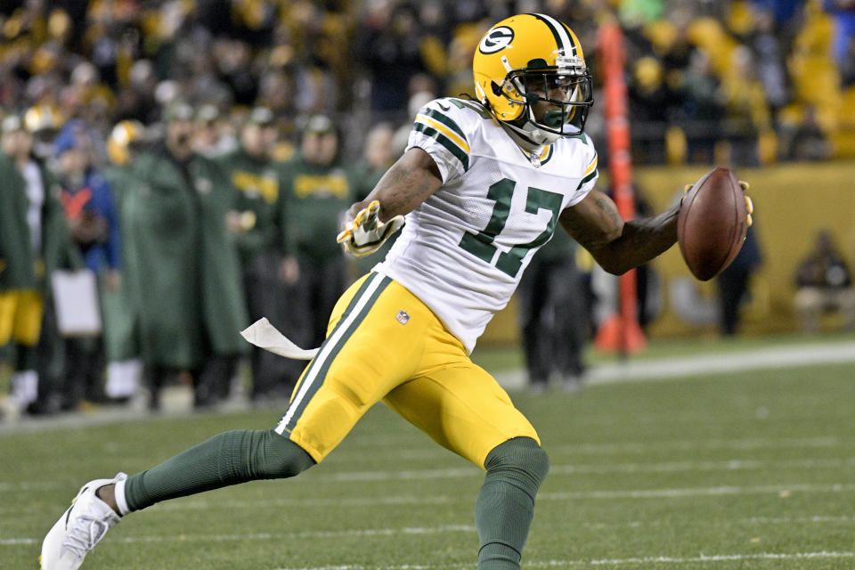 Green Bay Packers wide receiver Davante Adams presents more fantasy value at his current ADP than some running backs going earlier in .5 PPR drafts. (AP Photo/Don Wright)