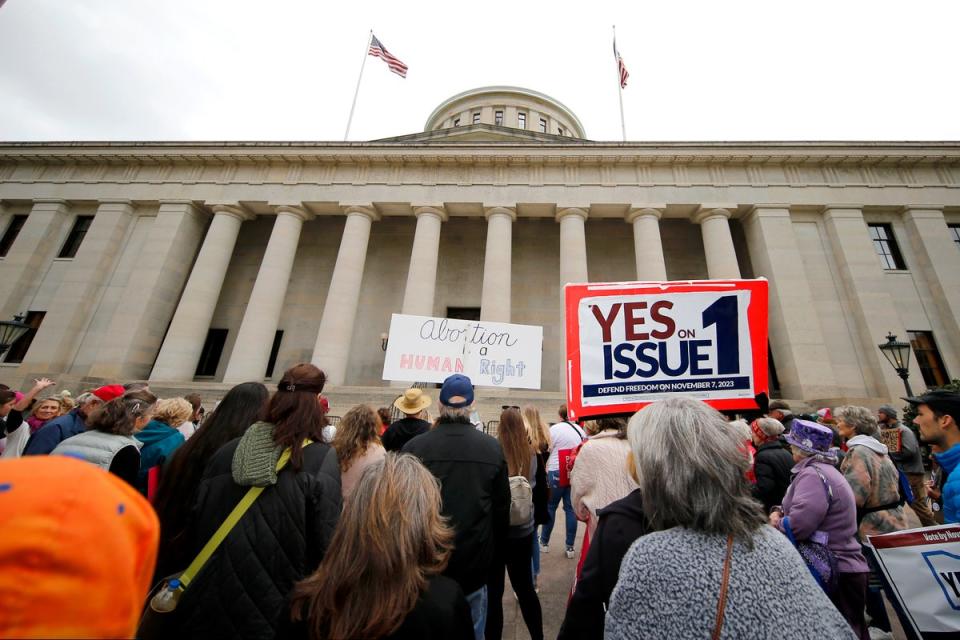 Protesters attend a rally for the Right to Reproductive Freedom amendment in Ohio last year (Associated Press)