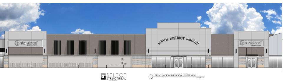 The front facing view of the proposed South District Market and storelocal storage co-op in Iowa City.