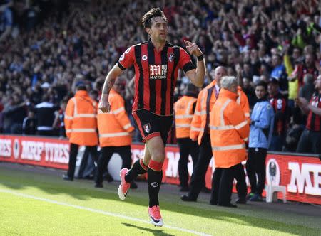 Britain Soccer Football - AFC Bournemouth v Middlesbrough - Premier League - Vitality Stadium - 22/4/17 Bournemouth's Charlie Daniels celebrates scoring their fourth goal Reuters / Dylan Martinez Livepic