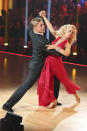 It was a wonderful night on Week 6, when Kellie donned a flared red jumpsuit and a wig of blond ringlets for her Stevie Wonder-themed quickstep. While judge Carrie Ann Inaba called her a "Chia Pet," the dance scored the country star her first 10 of the season.