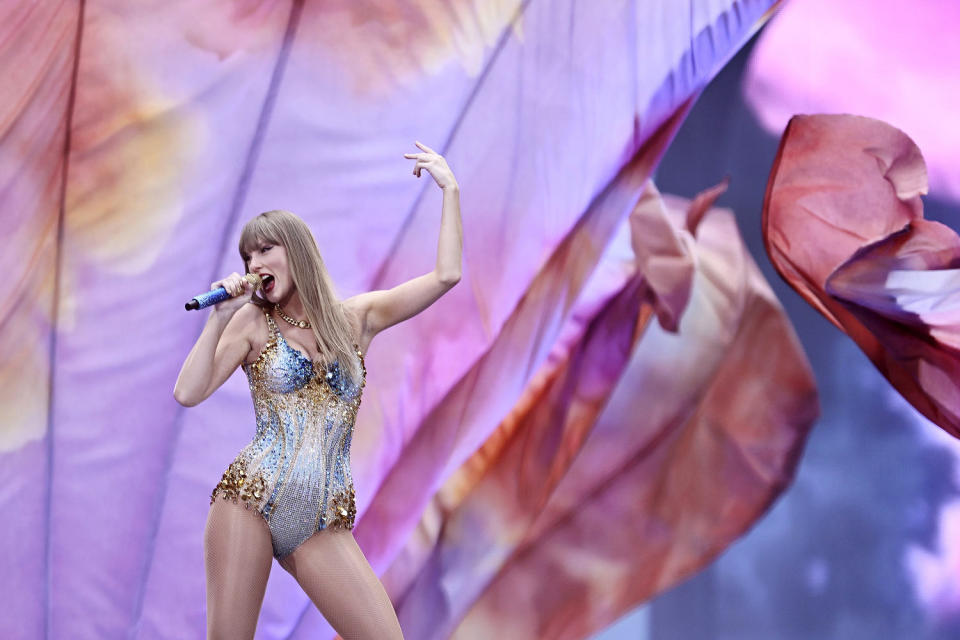 Taylor Swift performs on stage at in London on June 21, 2024. (Gareth Cattermole / Getty Images)