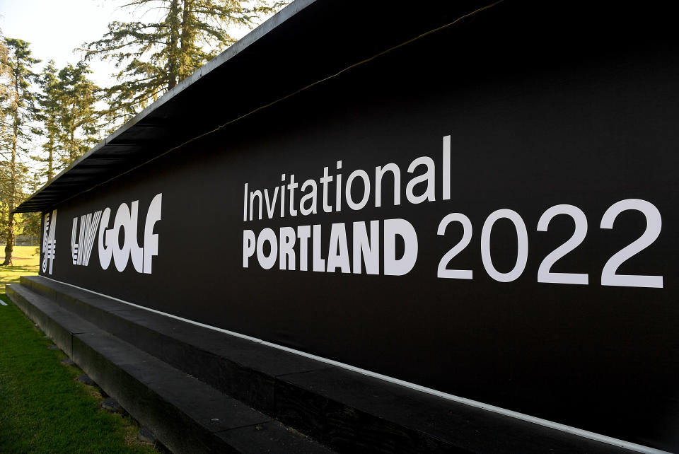 The LIV Golf sign before the tournament in Portland