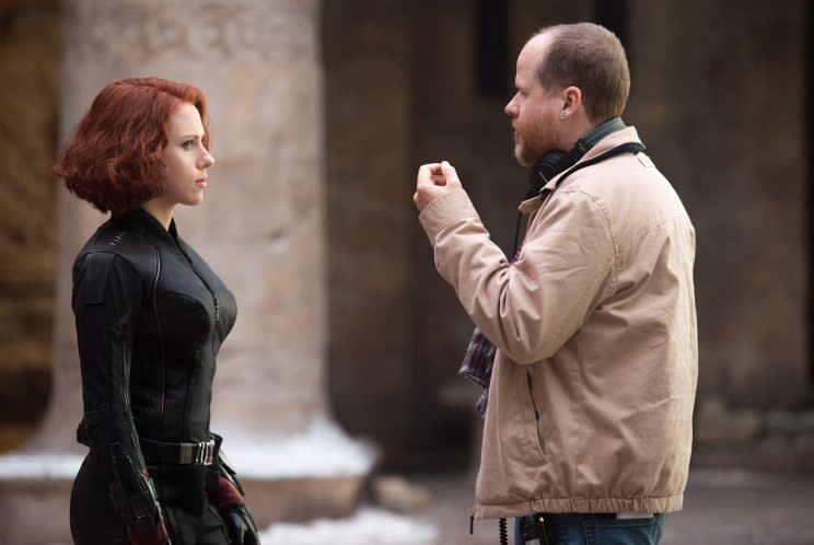 Scarlett Johansson and Joss Whedon on the set of 'Age of Ultron' (Photo: Jay Maidment/Marvel 2015)