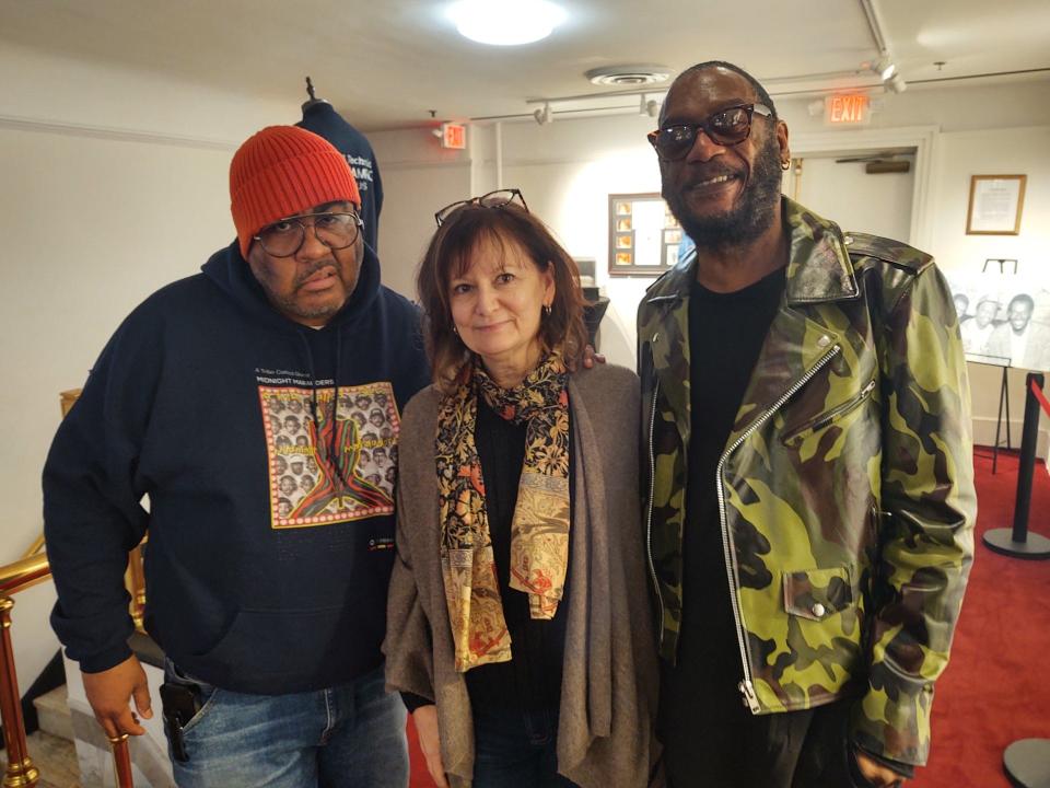 Teddy Tedd; Helene Cohen,  director of events and experiences for bergenPAC; and Randy Glover, the Hackensack entrepreneur who conceived, co-produced and curated the show. "We actually had two receptions for this, an opening reception and one at the beginning of Black History Month," said Cohen,. "We had between 75 and 100 people at each reception, which was really cool. And every time a show is on, people would come up to the gallery."