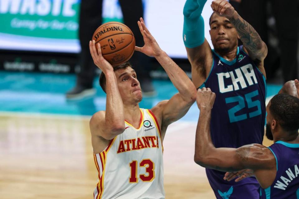 Atlanta Hawks guard Bogdan Bogdanovic (13) torched the Charlotte Hornets Sunday with 32 points on eight made 3-pointers.