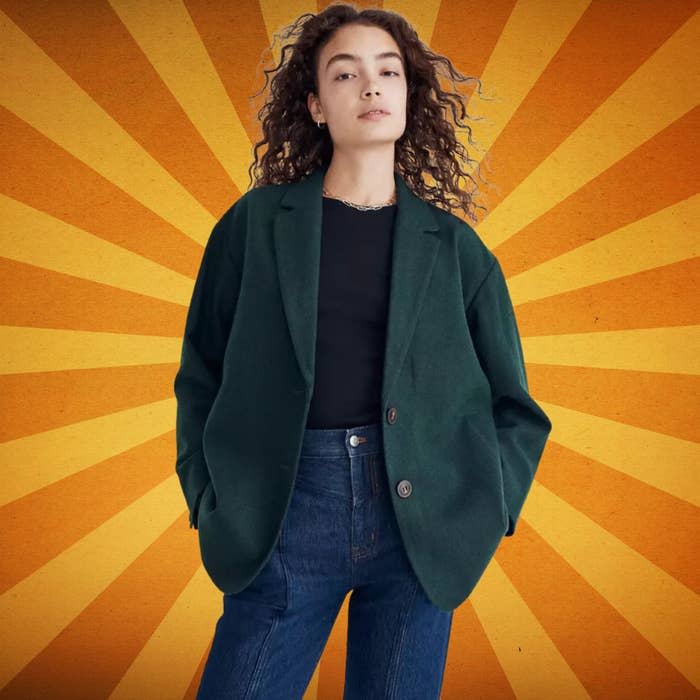 This bestselling Madewell blazer is as cozy as it is stylish. The oversized silhouette gives it a subtle retro feel, with slouchy drop sleeves and two welt pockets. It's made with recycled Italian wool, giving it a fair amount of heft and longevity and comes in a dashing dark green hue that goes with just about everything. “The fit is oversized, I ordered my true size small and it fits me just like the model,” wrote reviewer Ana212. It's available in standard and plus sizes, from XXS to 4X.You can buy  the Dorset blazer from Madewell for around $170 (originally $198).