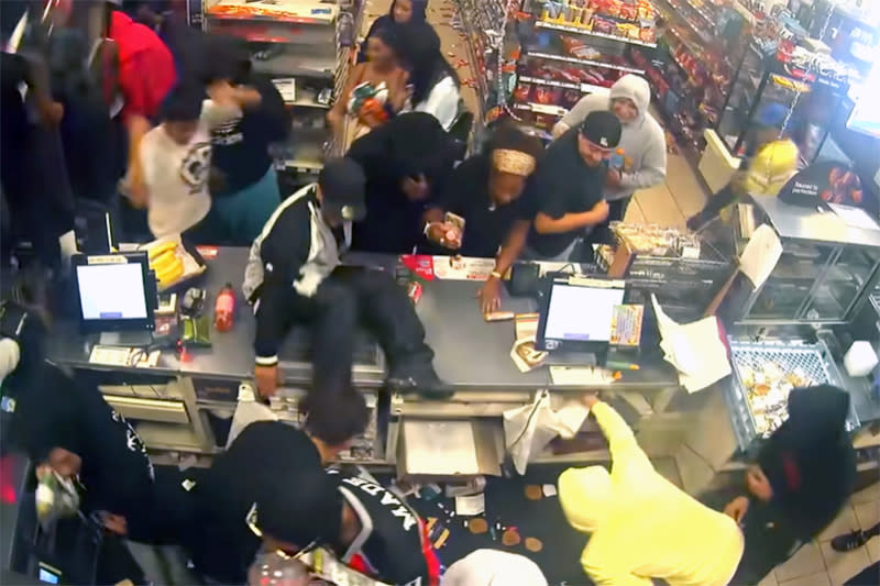 Flash mob at a 7-Eleven in Los Angeles, on Aug. 15, 2022. (LAPD South Traffic via YouTube)