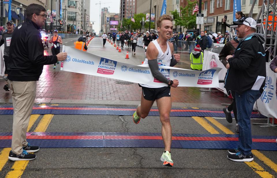 Van Wert native Karter Tow, 21, was the first-place finisher in the 2022 Capital City Half Marathon on Saturday. An Ohio State student majoring in human nutrition in the College of Education and Human Ecology, Tow said he once tried out for the Ohio State track team but didn't make it. "Guess I've got to prove it to them," he joked after winning Saturday's half-marathon.