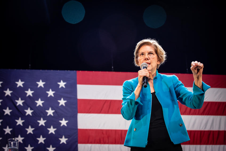 BROOKLYN, NEW YORK, UNITED STATES - JANUARY 7, 2020 -  Elizabeth Warren speaks at a rally  - PHOTOGRAPH BY Joel Sheakoski / Barcroft Media (Photo credit should read Joel Sheakoski / Barcroft Media via Getty Images)