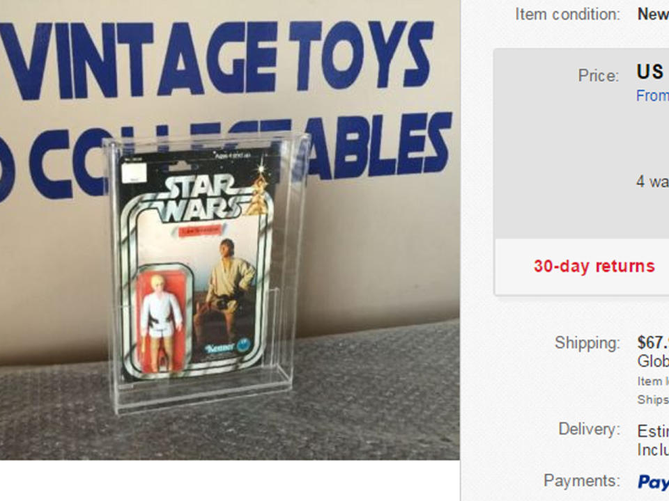 Noch ein "Star Wars"-Sammlerstück: 2015 wurde ein Original Luke Skywalker von 1978 versteigert und erzielte unglaubliche 25.000 Dollar (23.500 Euro). Doch es geht noch teurer. (Bild-Copyright: ebay)