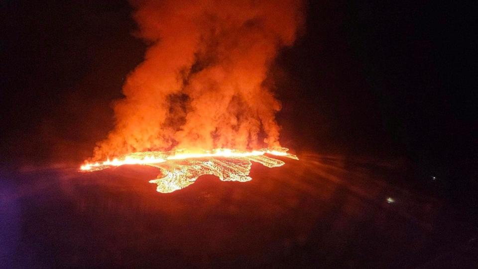 A view of lava as the volcano erupts near Grindavík, Iceland, Sunday, January 14. 2024