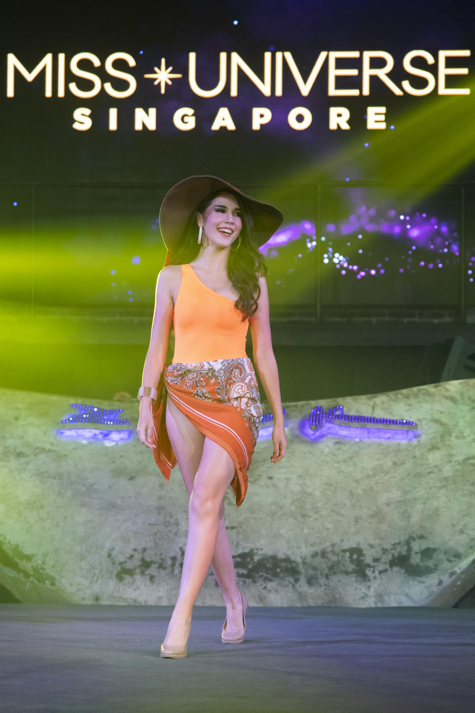 Annika Xue Sager competing in the swimwear segment during the 2019 Miss Universe Singapore at Zouk.