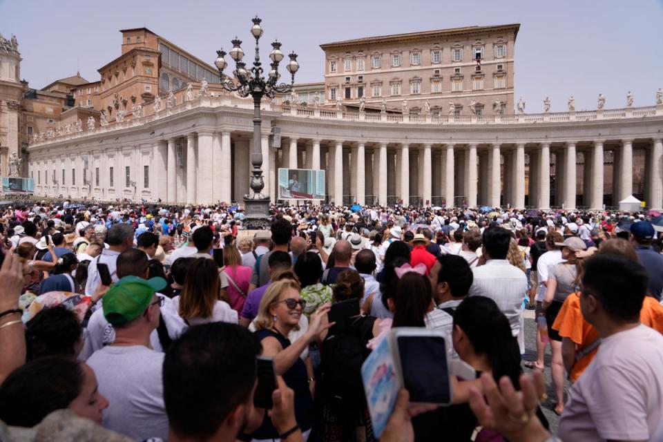 Crowds gathered in St Peter's Square at The Vatican on Sunday to hear the Pope’s blessings (AP)
