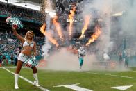 <p>Miami Dolphins quarterback Jay Cutler (6) runs onto the field during player introductions prior to the game against the New York Jets at Hard Rock Stadium. Mandatory Credit: Steve Mitchell-USA TODAY Sports </p>