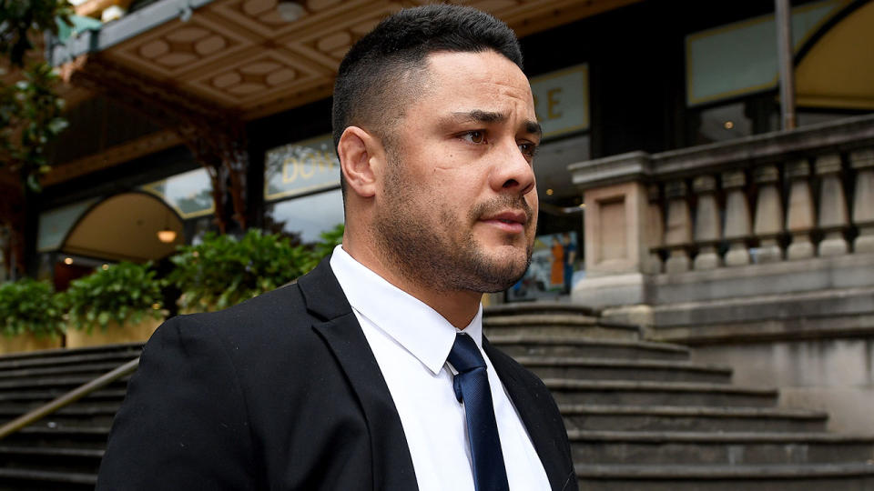 Seen here, Jarryd Hayne walks outside a Sydney court in March.