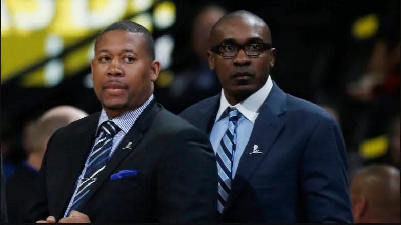 Patrick Mutombo, right, comes over to the Toronto Raptors an assistant coach after spending last season in the D-League and the prior four with the Denver Nuggets. (David Zalubowski/The Associated Press).