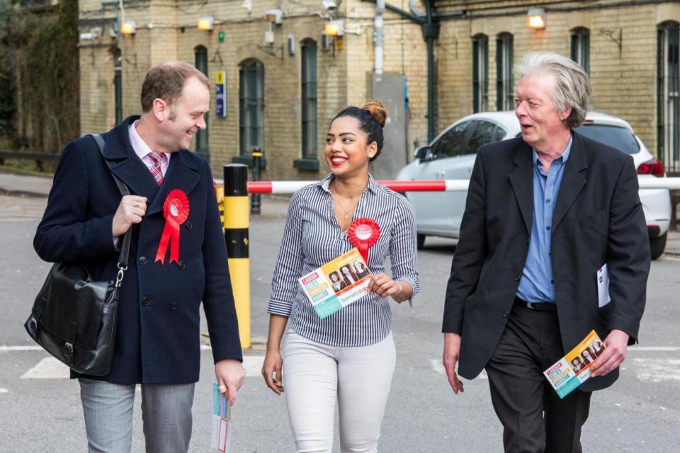 Candidates Ange Balendra and Paul Lemon (left) with local Labour leader Barry Rawlings (Alex Lentati)