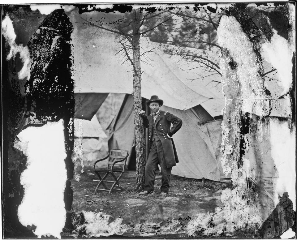 In this image from the U.S. Library of Congress, U.S. General Ulysses S. Grant stands for a portrait August, 1864 in City Point, Virginia.