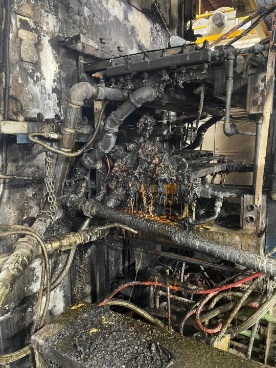 interior of wall fire, burned cables