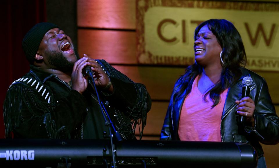 Michael Trotter Jr. and Tanya Trotter of The War and Treaty perform at the CMT Next Women of Country event on Wednesday, Sept. 28, 2022, in Nashville, Tenn. 