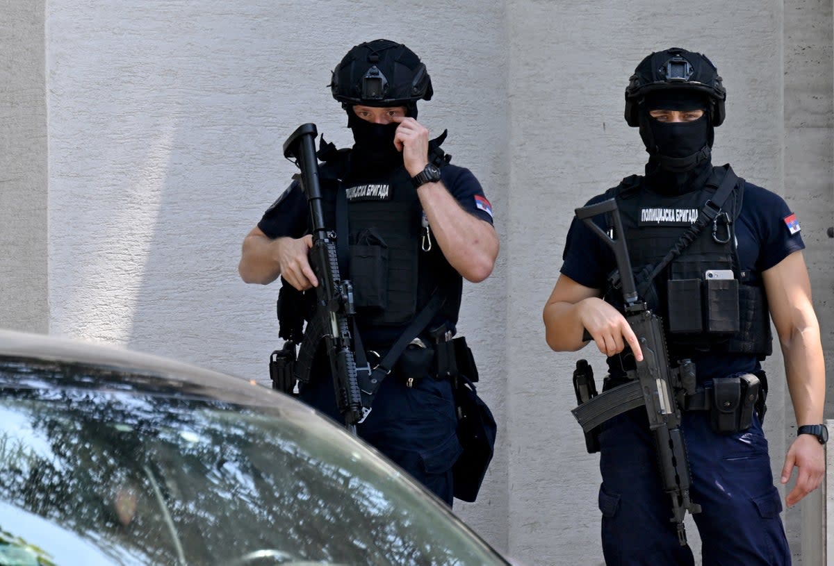 Armed police near the Israeli embassy in Serbia (AFP via Getty Images)