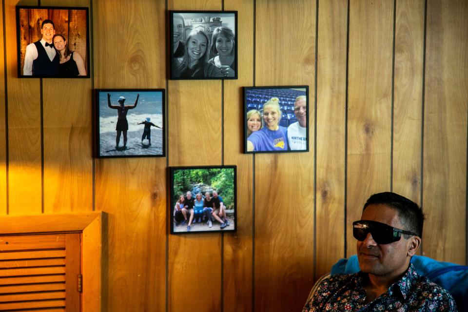 Jorge Marquez wears a pair of DementiaLive glasses at the University of Northern Iowa Dementia Simulation House, Tuesday, May 10, 2022, in Cedar Falls, Iowa.