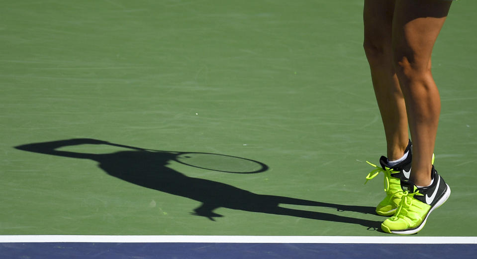 Vesnina shadow serves at the BNP Paribas Open