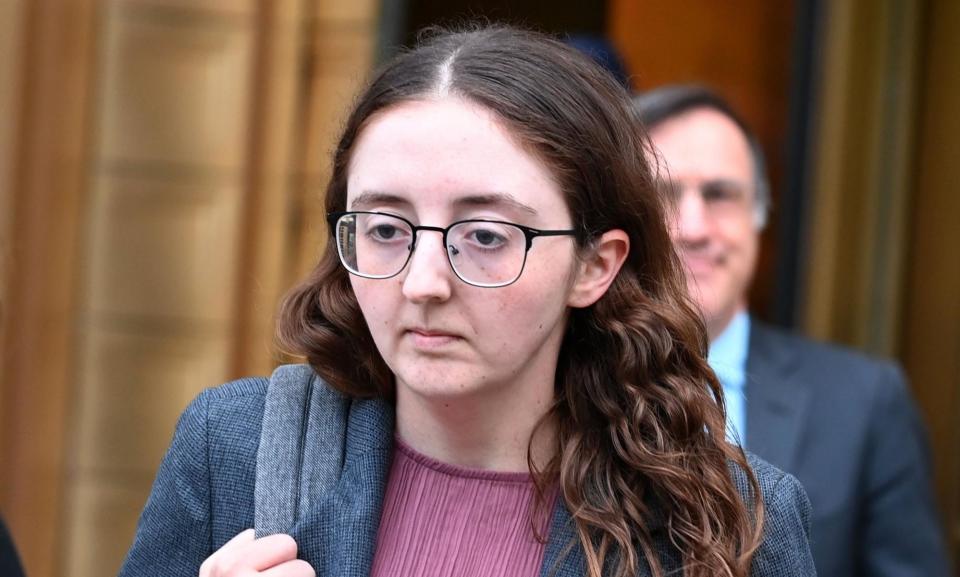 <span>Caroline Ellison, star witness of Sam Bankman-Friedman's, trial exits the federal courthouse in New York, on 10 October 2023.</span><span>Photograph: Andrea Renault/Zuma Press Wire/Shutterstock</span>