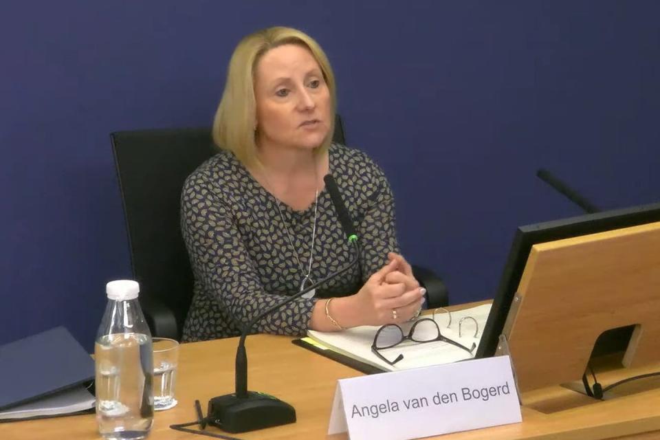 Angela van den Bogerd, former people services director and head of partnerships at Post Office Ltd, giving evidence to Post Office Horizon IT inquiry (Post Office Horizon IT Inquiry/PA) (PA Media)