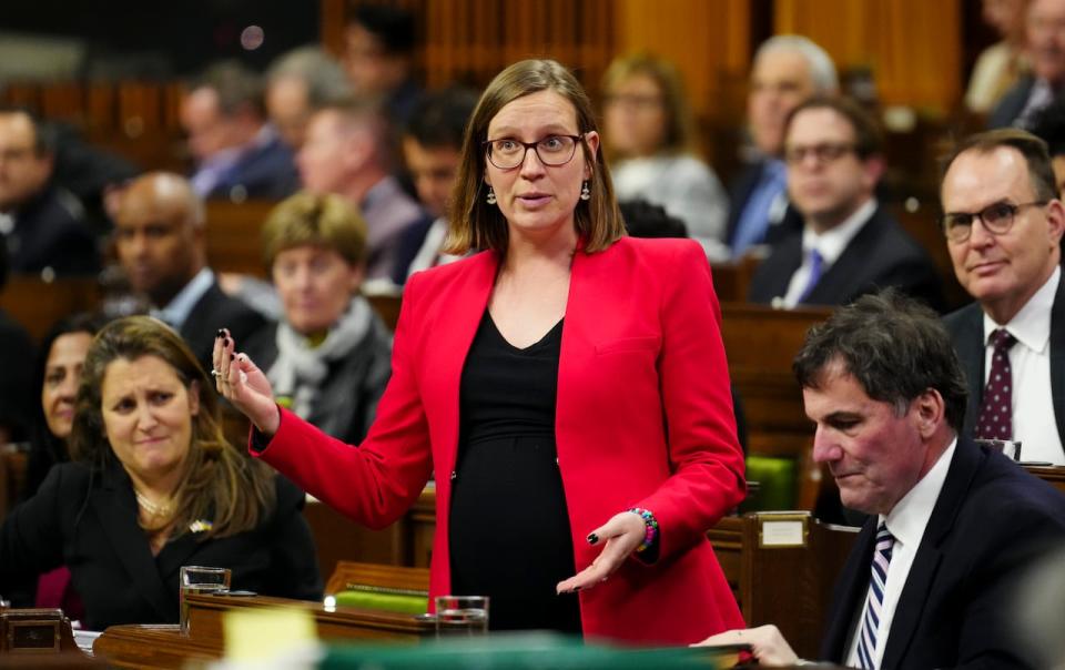 Karina Gould, Leader of the Government in the House of Commons, rises during question period in the House of Commons on Parliament Hill in Ottawa on Thursday, Dec. 7, 2023.