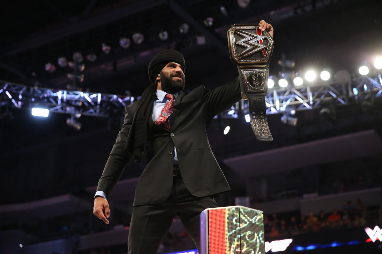 Jinder Mahal talked with Yahoo Sports about the growth of sports in India, cultural appropriation and how he got his start in WWE. (Courtesy of WWE)