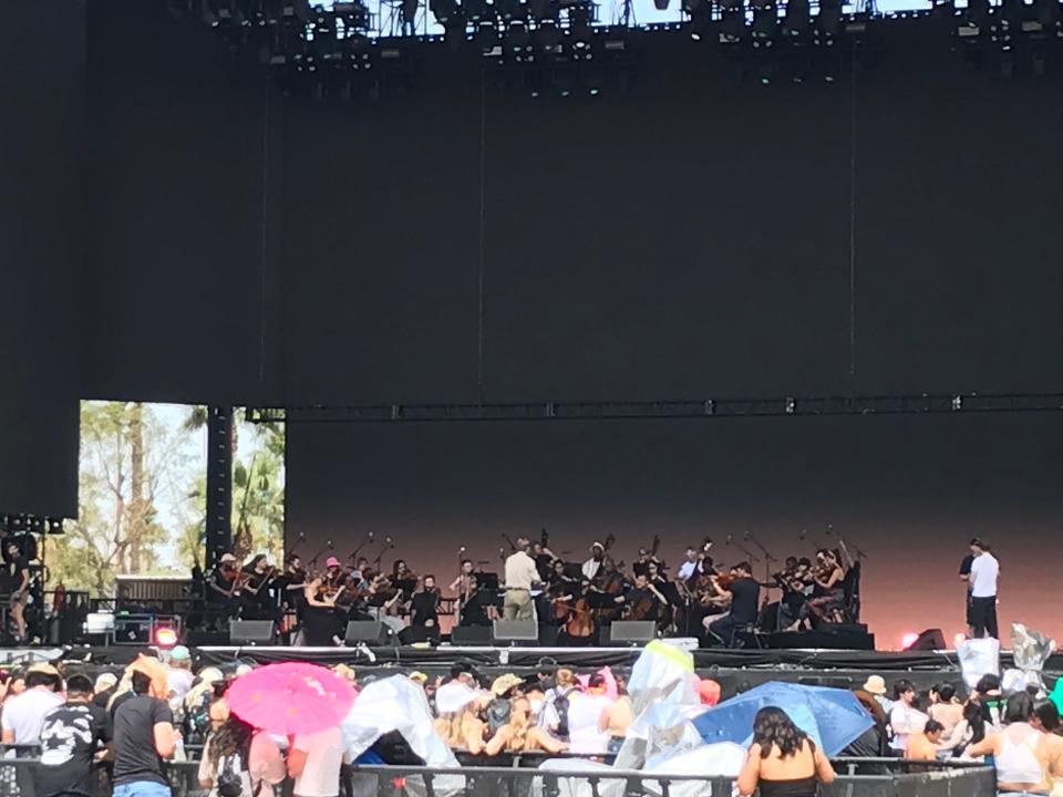 An orchestra was heard doing a soundcheck on the Coachella Stage at the Coachella Valley Music and Arts Festival on April 16, 2023.
