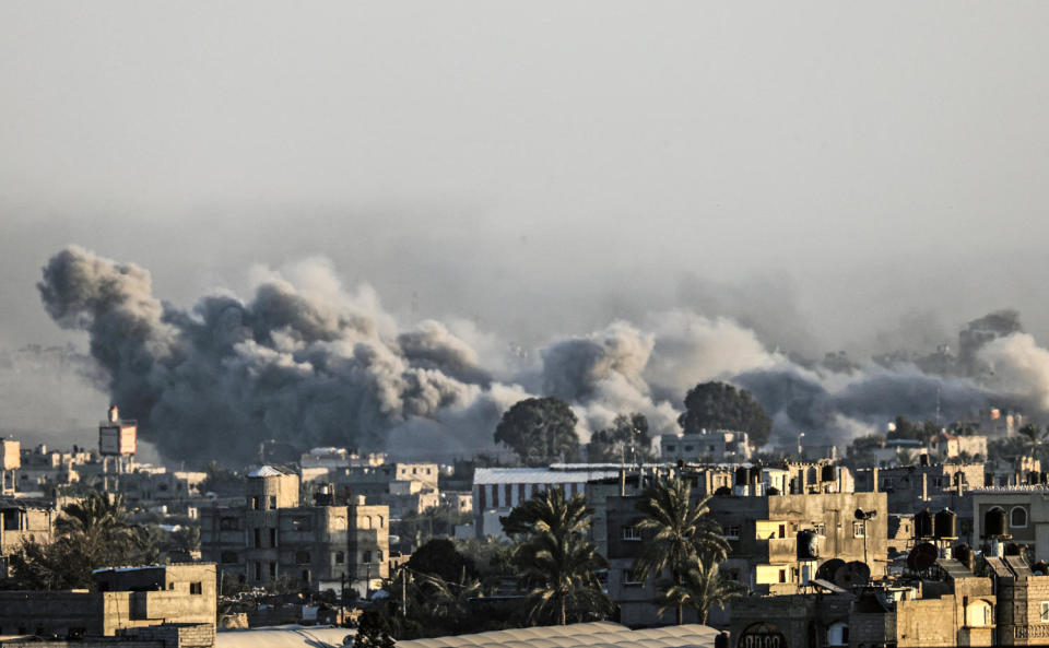 Clouds of smoke during the Israeli bombardment of Khan Younis, southern Gaza, on Jan. 22, 2024. (AFP - Getty Images)