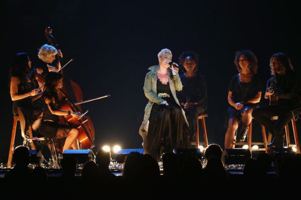 <p>Pink performs onstage during the 51st annual CMA Awards at the Bridgestone Arena on November 8, 2017 in Nashville, Tennessee. (Photo by John Shearer/WireImage) </p>