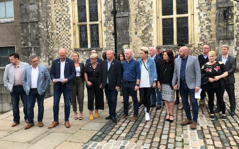 Victims of ex-football coach Bob Higgins, their families and supporters outside Winchester Crown Court  - Credit: Ben Mitchell/PA Wire