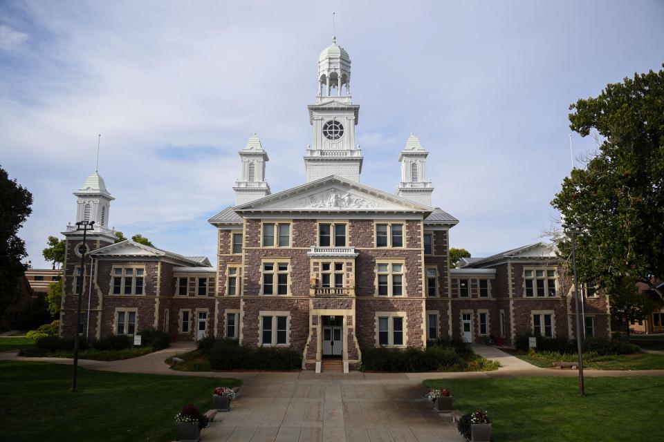 The front of the Old Main building on campus on Thursday, Sept. 21, 2023 at University of South Dakota in Vermillion, South Dakota.