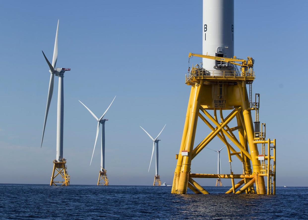 <span class="caption">Several offshore wind farms are planned for the U.S. Northeast.</span> <span class="attribution"><a class="link " href="https://www.gettyimages.com/detail/news-photo/the-ge-alstom-block-island-wind-farm-stands-3-miles-off-of-news-photo/609896054?adppopup=true" rel="nofollow noopener" target="_blank" data-ylk="slk:Scott Eisen/Getty Images;elm:context_link;itc:0;sec:content-canvas">Scott Eisen/Getty Images</a></span>