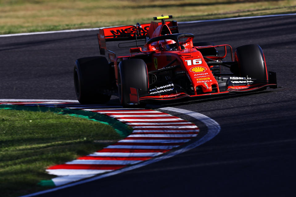 SUZUKA, JAPAN - OCTOBER 13: Charles Leclerc of Monaco driving the (16) Scuderia Ferrari SF90 on track during the F1 Grand Prix of Japan at Suzuka Circuit on October 13, 2019 in Suzuka, Japan. (Photo by Mark Thompson/Getty Images)