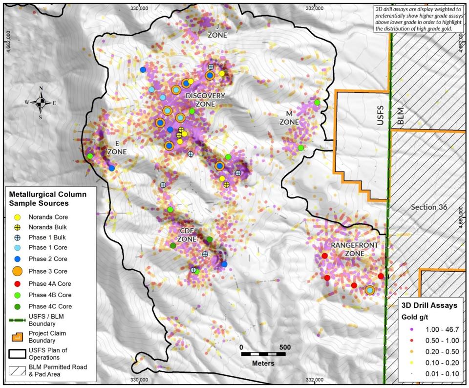 Location of Drillholes used for Black Pine Metallurgical Samples