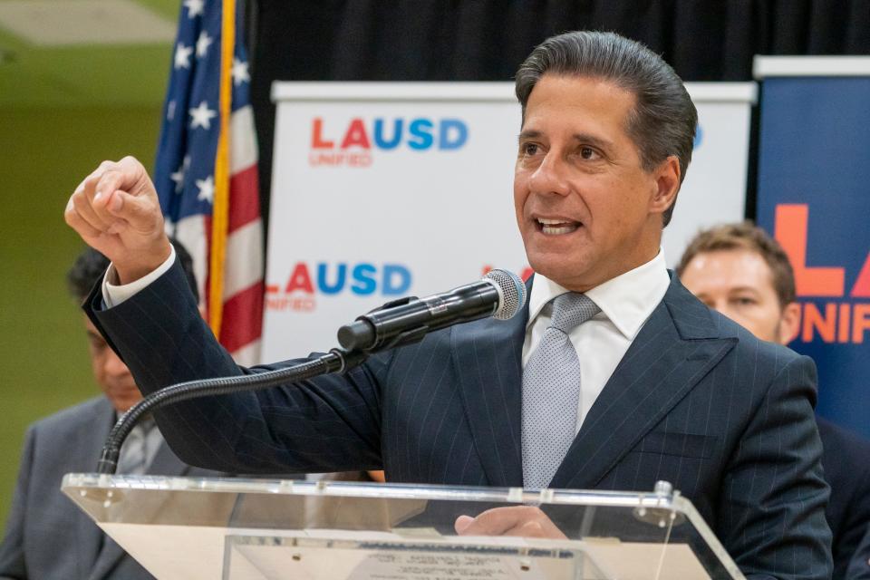 Alberto Carvalho, superintendent of the Los Angeles Unified School District, the nation's second-largest school district, speaks at a September 2022 news conference.
