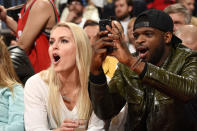 Lindsey Vonn and P.K. Subban attend Game Two of the Eastern Conference Semifinals between the Philadelphia 76ers and the Toronto Raptors during the 2019 NBA Playoffs on April 29, 2019 at Scotiabank Arena in Toronto, Ontario, Canada. (Photo by Ron Turenne/NBAE via Getty Images)