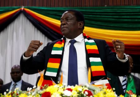 FILE PHOTO: Zimbabwe President Emmerson Mnangagwa announces the date for the general elections in Harare, Zimbabwe May 30, 2018. REUTERS/Philimon Bulawayo/File Photo